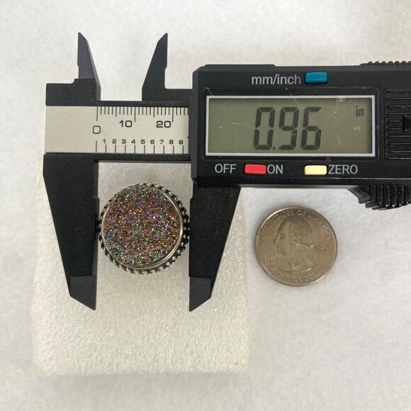 Sterling Silver 925 FD Felecia Designs Round Titanium Aura Druzy Ring Size 7 - Picture 15 of 16